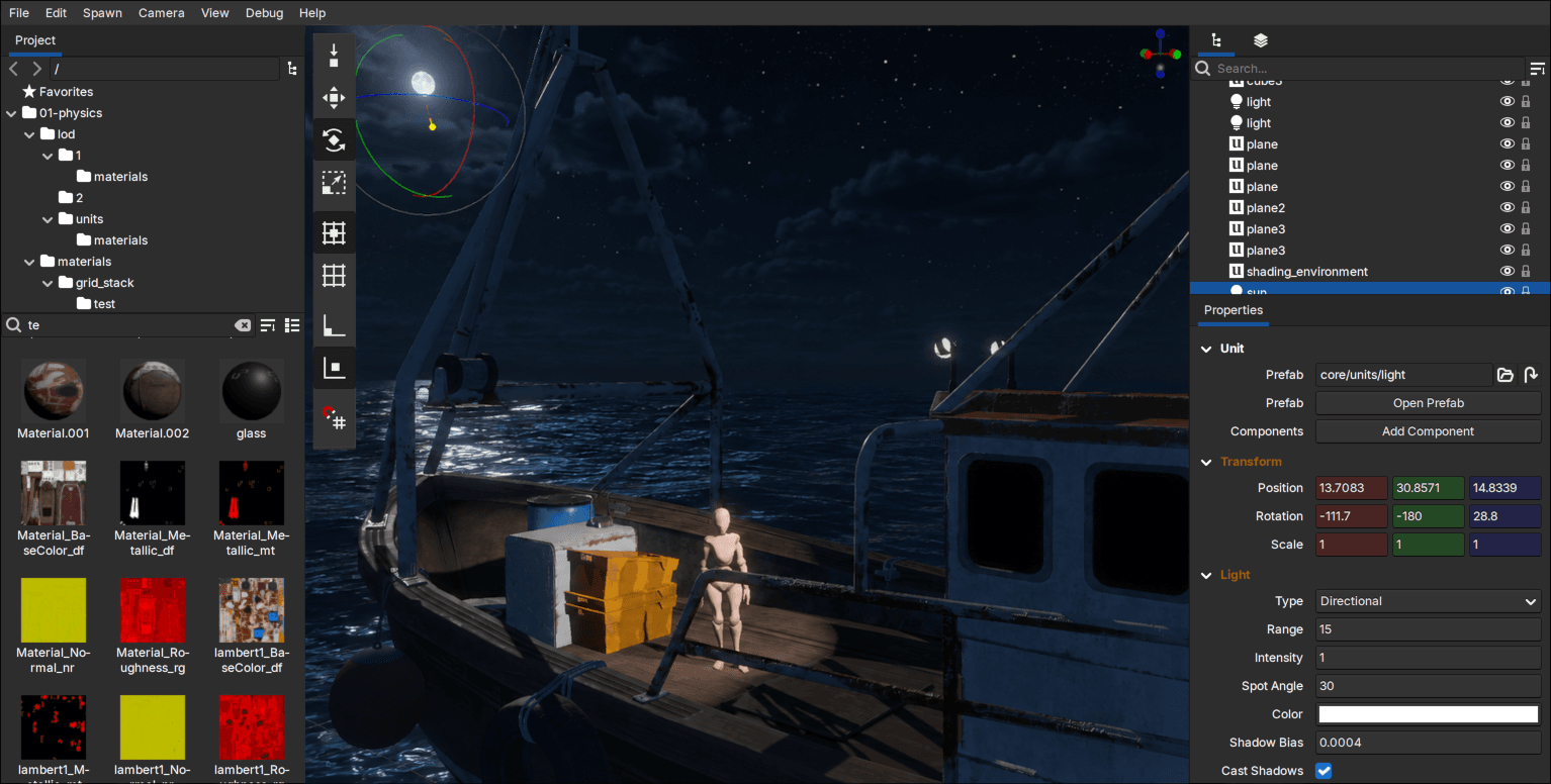 Editing a moonlit boat scene in Crown